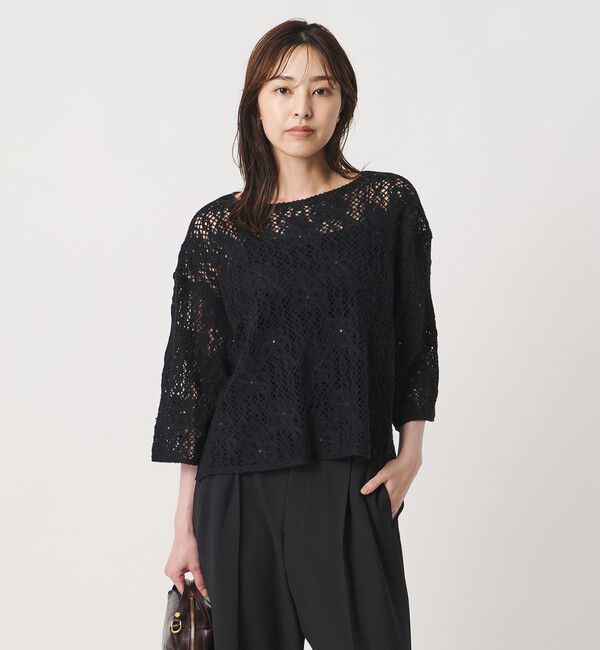 UNITED ARROWS「スパンコール エンブロイダリー プルオーバー ニット ‐ウォッシャブル‐」|ニット・セーター|BLACK