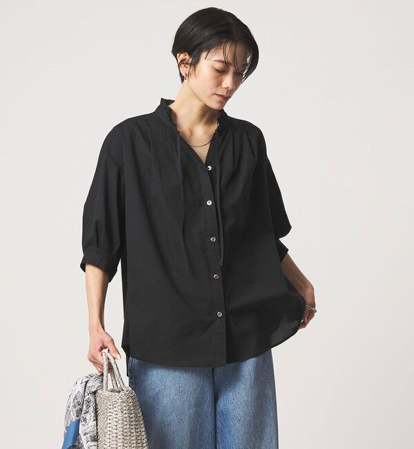 UNITED ARROWS green label relaxing「フリル ネック ショートスリーブ ブラウス」|シャツ・ブラウス|