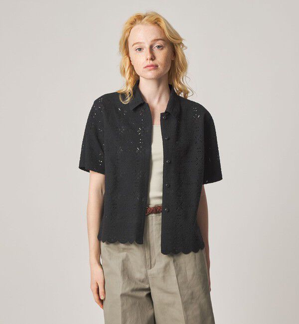 STEVEN ALAN「＜Steven Alan＞レース ショートスリーブ シャツ」|シャツ・ブラウス|BLACK