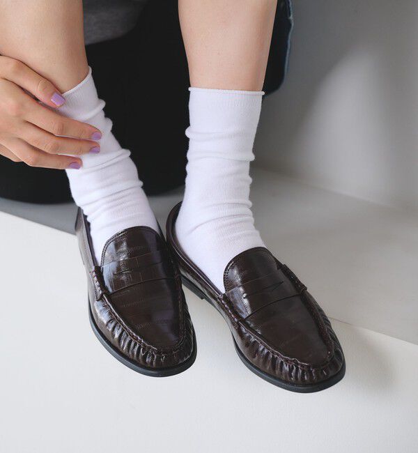 BEAUTY&YOUTH UNITED ARROWS「レザーライク エンボス ギャザー ローファー」|ローファー|DK.BROWN