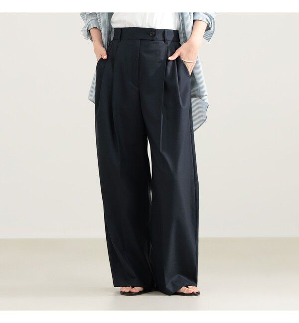 Demi-Luxe BEAMS 「エディター東原妙子 &times; Demi-Luxe BEAMS / ウォッシャブルウール バレルパンツ」|チノ|NAVY