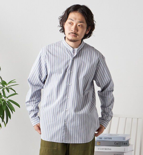 SHIPS any「SHIPS any:〈洗濯機可能〉ストライプ / ソリッド リラックス バンドカラー シャツ 26AW◆」|シャツ・ブラウス|