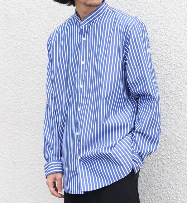 SHIPS any「SHIPS any:〈洗濯機可能〉ストライプ / ソリッド リラックス バンドカラー シャツ 26AW◆」|シャツ・ブラウス|ブルー系その他
