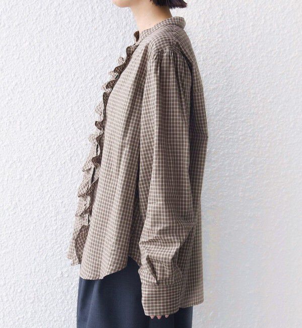 SHIPS for women「《追加予約》【WEB限定】〈手洗い可能〉チェック フリル ロングスリーブ シャツ（グリーン）」|シャツ・ブラウス|