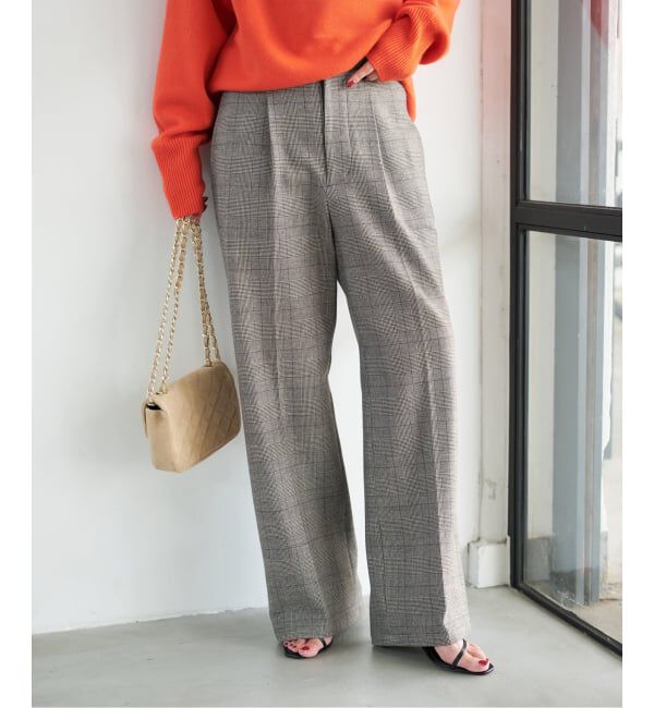 Spick and Span「《手洗い可 / 追加予約》グレンチェック起毛タックストレートパンツ」|スラックス|