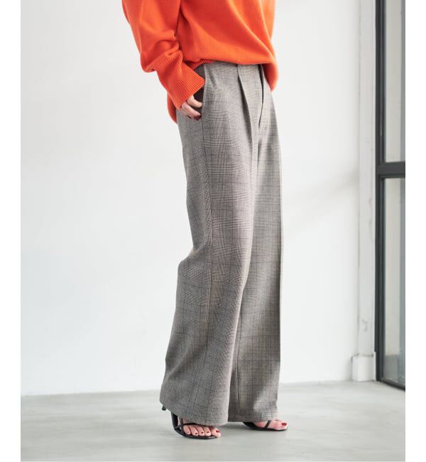 Spick and Span「《手洗い可 / 追加予約》グレンチェック起毛タックストレートパンツ」|スラックス|