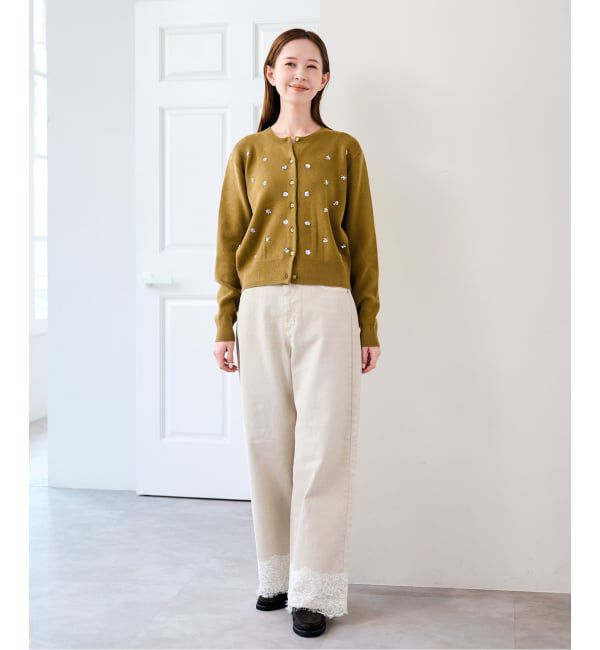 U by SPICK&SPAN「《予約》レースヘムルーズストレートパンツ」|デニム|