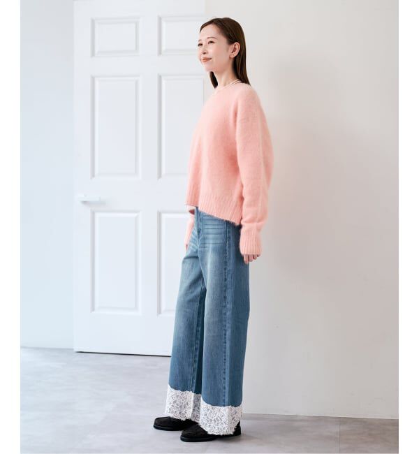 U by SPICK&SPAN「《予約》レースヘムルーズストレートパンツ」|デニム|