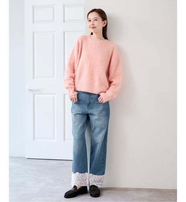 U by SPICK&SPAN「《予約》レースヘムルーズストレートパンツ」|デニム|