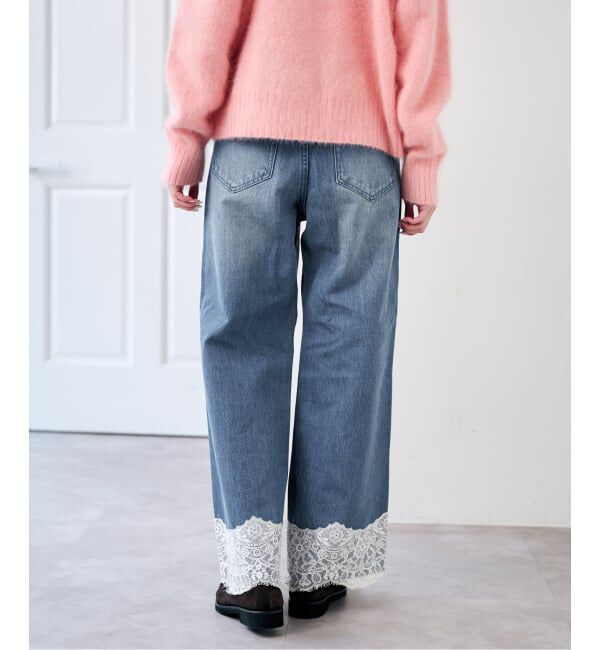 U by SPICK&SPAN「《予約》レースヘムルーズストレートパンツ」|デニム|