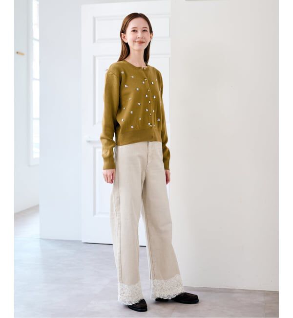 U by SPICK&SPAN「《予約》レースヘムルーズストレートパンツ」|デニム|