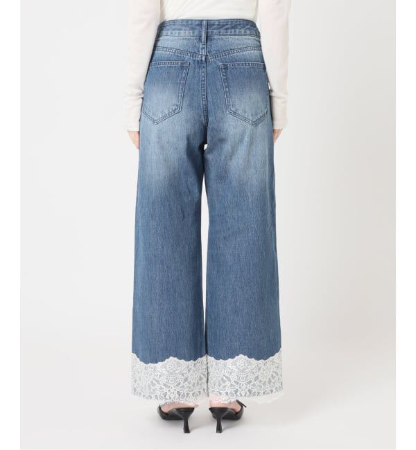 U by SPICK&SPAN「《予約》レースヘムルーズストレートパンツ」|デニム|