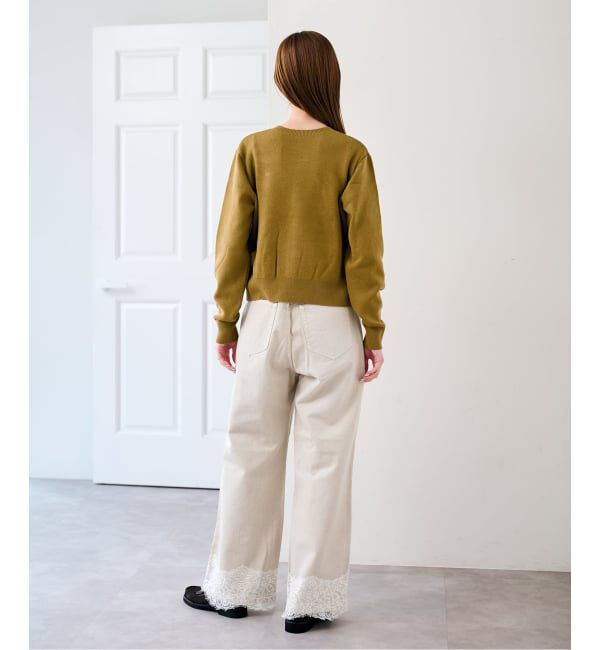 U by SPICK&SPAN「《予約》レースヘムルーズストレートパンツ」|デニム|