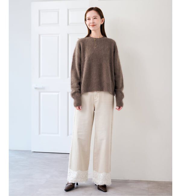 U by SPICK&SPAN「《予約》レースヘムルーズストレートパンツ」|デニム|