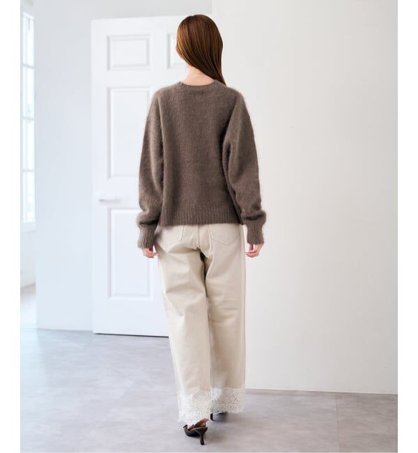 U by SPICK&SPAN「《予約》レースヘムルーズストレートパンツ」|デニム|