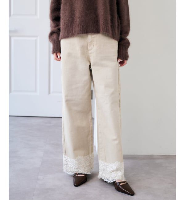 U by SPICK&SPAN「《予約》レースヘムルーズストレートパンツ」|デニム|