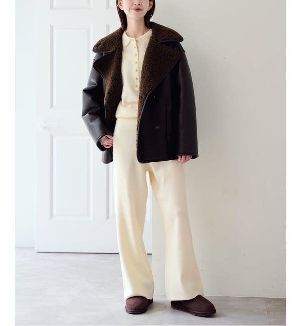 U by SPICK&SPAN「《予約》襟つきニットロングオールインワン」|オールインワン|ホワイト
