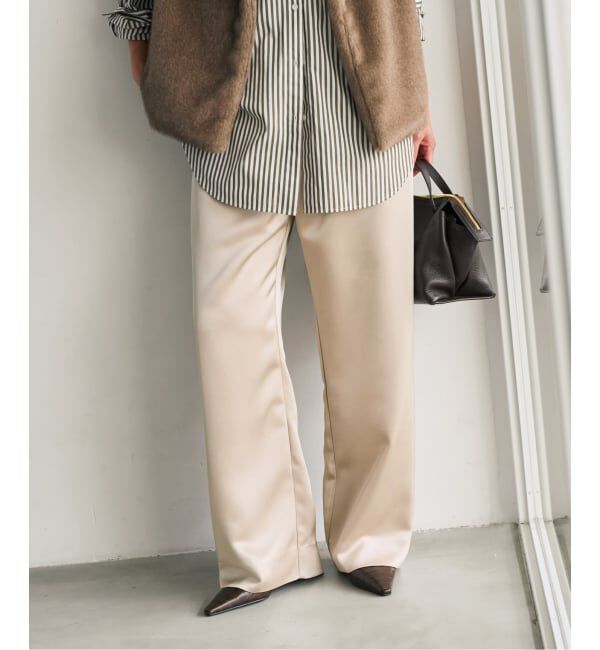 Spick and Span「《予約》裏微起毛サテンイージーパンツ」|スラックス|ベージュ