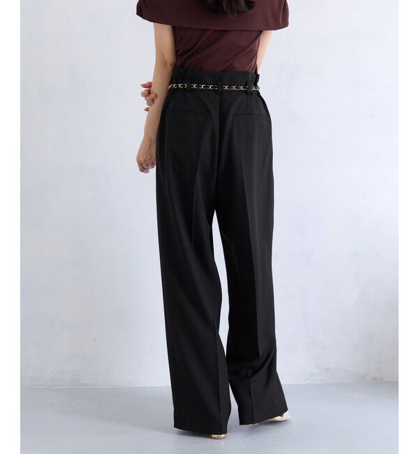 VIS「チェーンベルトタックワイドパンツ/UVケア・防シワ」|チノ|