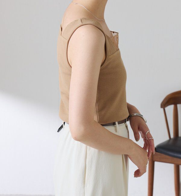  「【万能インナー】 シアー切り替えスクエアタンクトップ」|Tシャツ・カットソー|