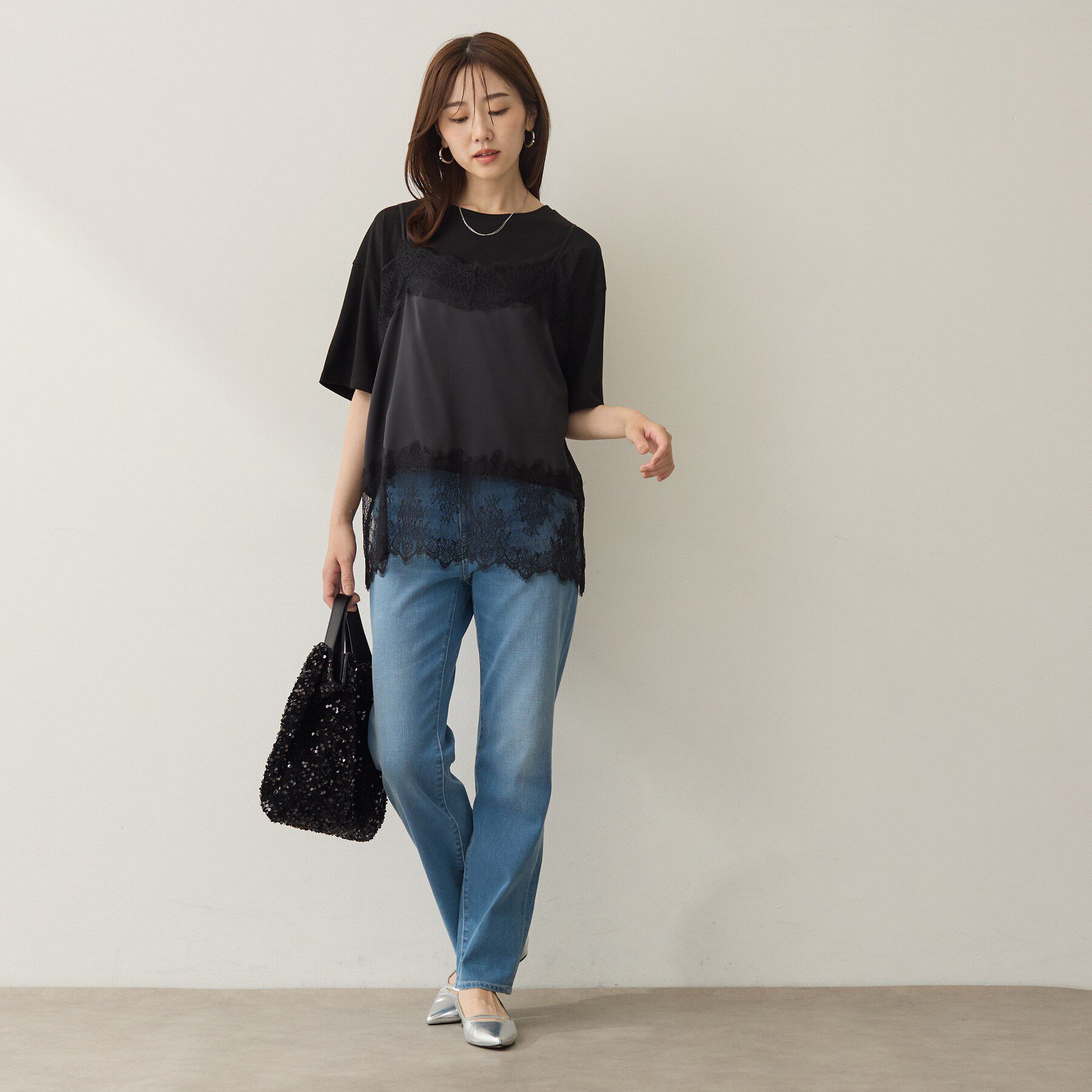 UNTITLED「【1枚でもセットでも】レースキャミ付きプルオーバー」|Tシャツ・カットソー|