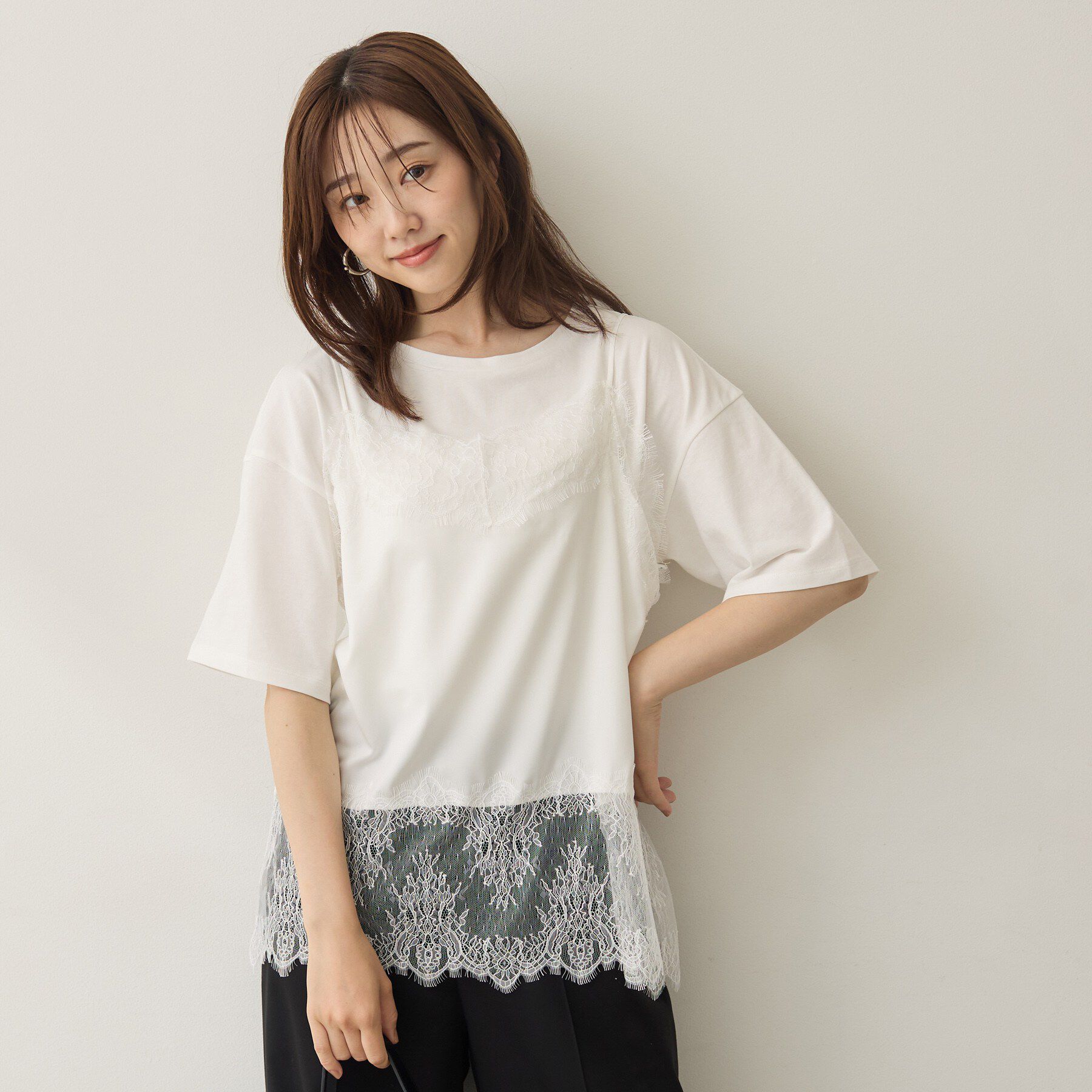 UNTITLED「【1枚でもセットでも】レースキャミ付きプルオーバー」|Tシャツ・カットソー|