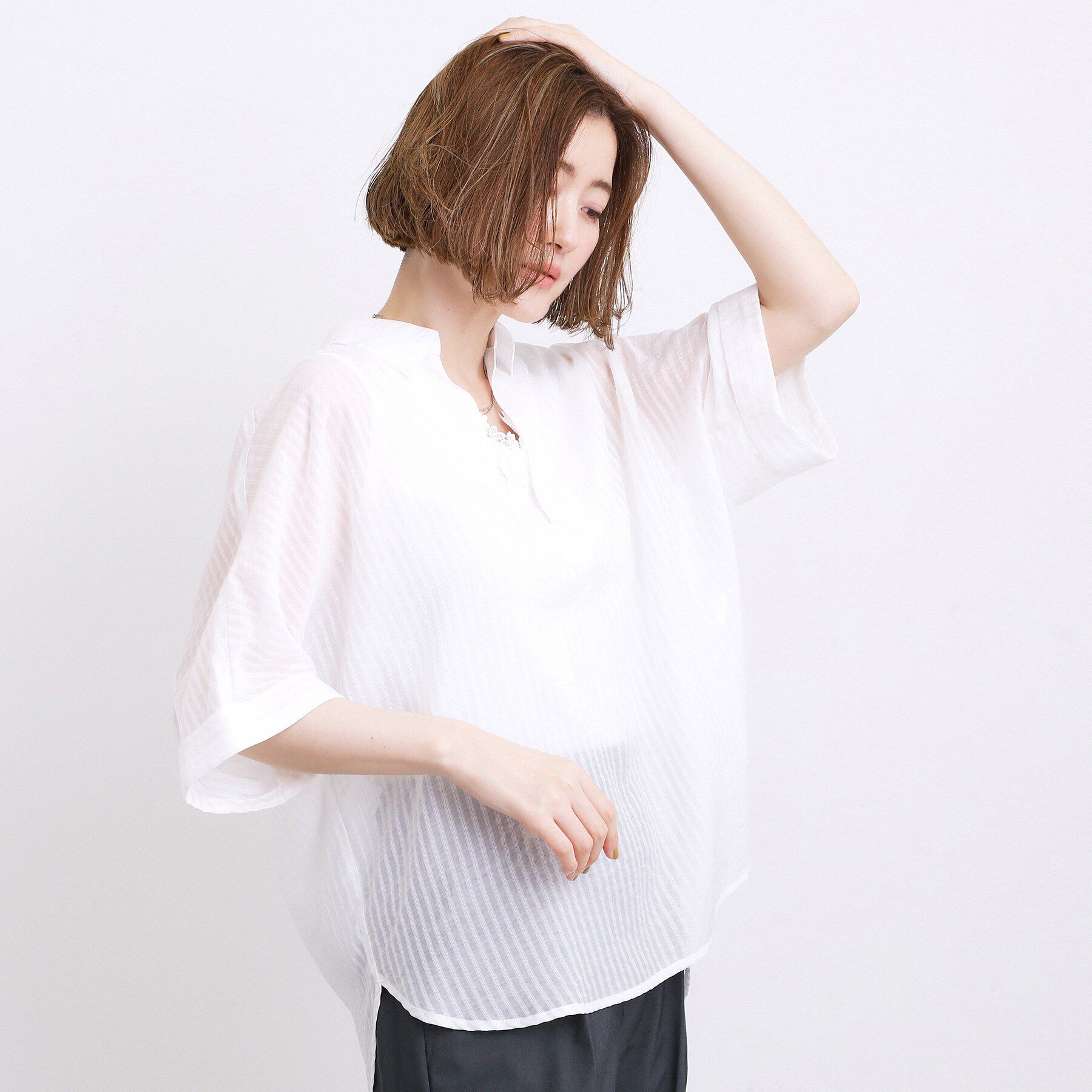grove「【洗濯機◎・体型カバー】ON/OFF使える、シアースキッパーシャツ」|シャツ・ブラウス|オフホワイト(003