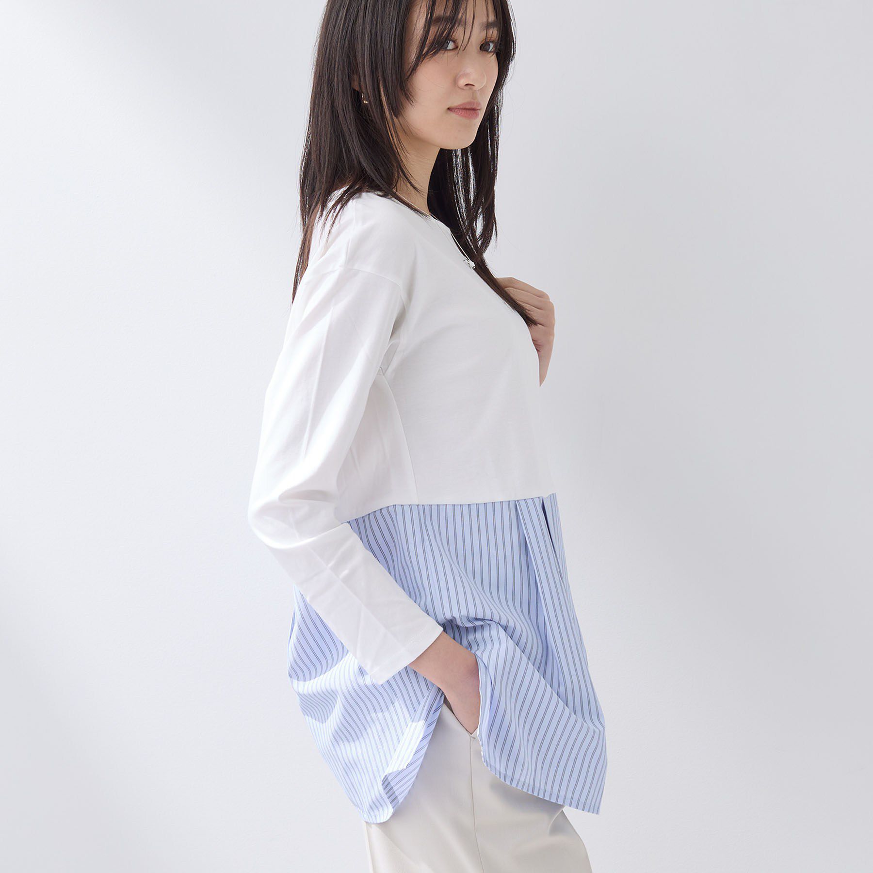 INDIVI「【レイヤードにおすすめ】切り替えデザイントップス」|Tシャツ・カットソー|