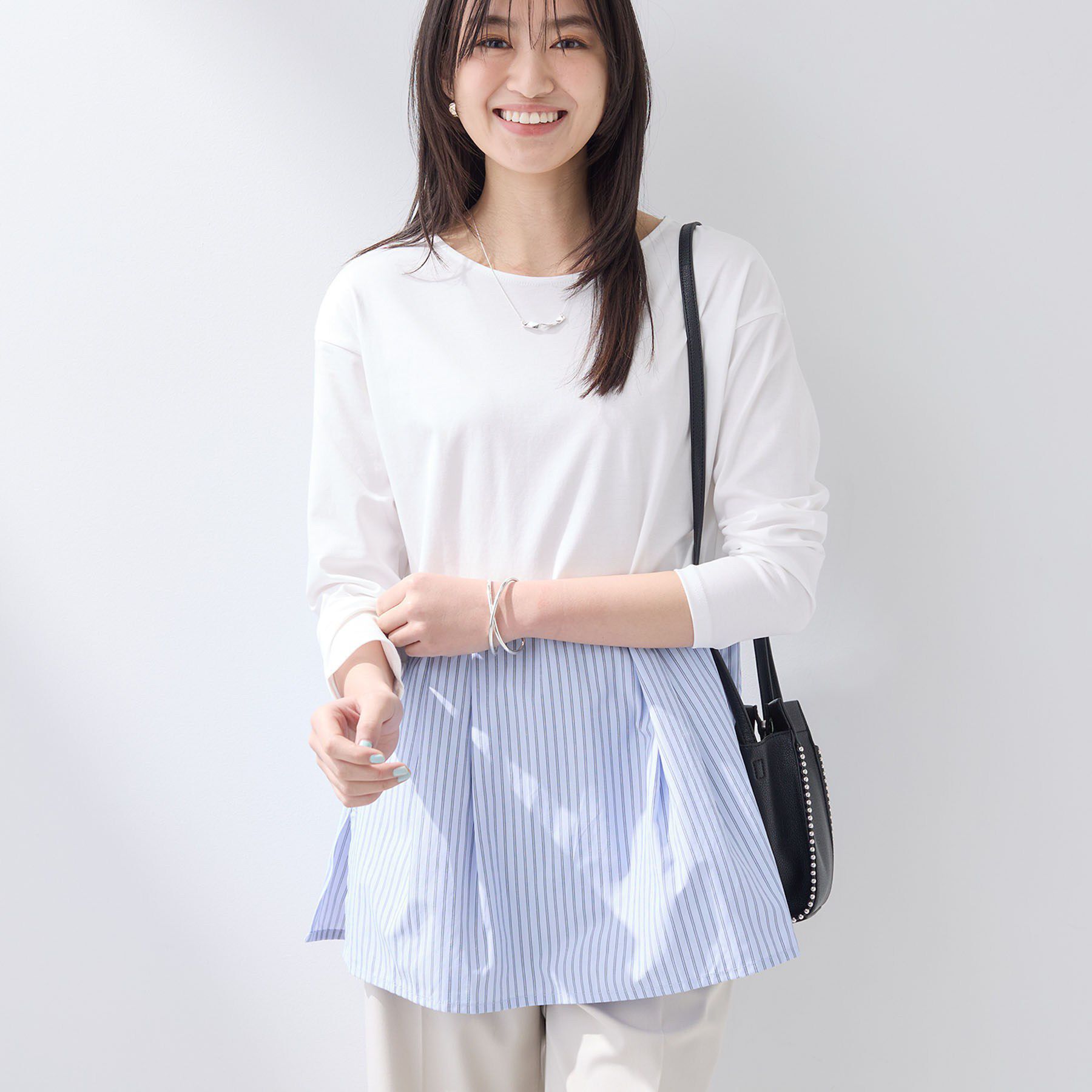 INDIVI「【レイヤードにおすすめ】切り替えデザイントップス」|Tシャツ・カットソー|ブルー(391)