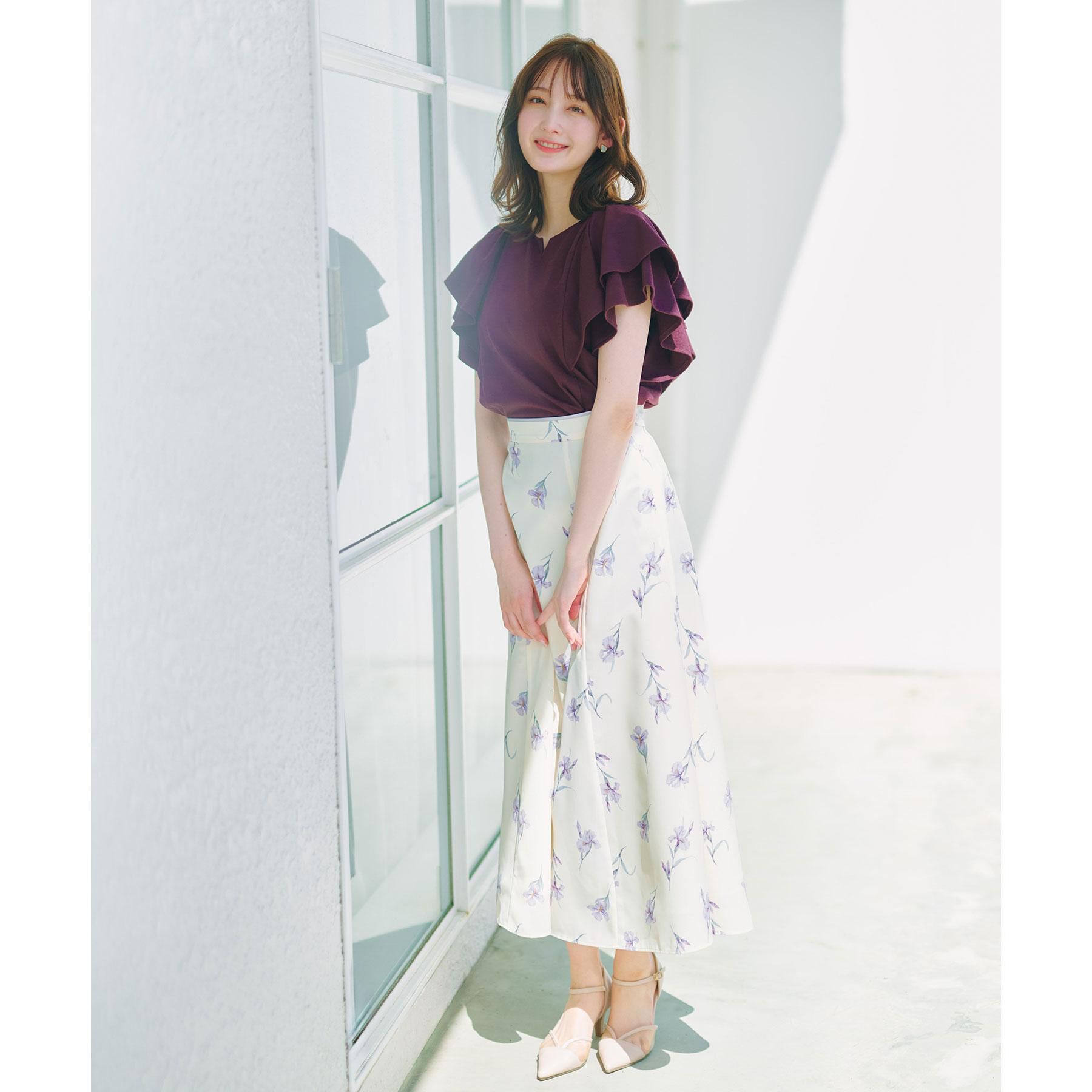 index「【接触冷感】ダブルフレアキーネックトップス《UVケア／洗濯機OK》」|Tシャツ・カットソー|
