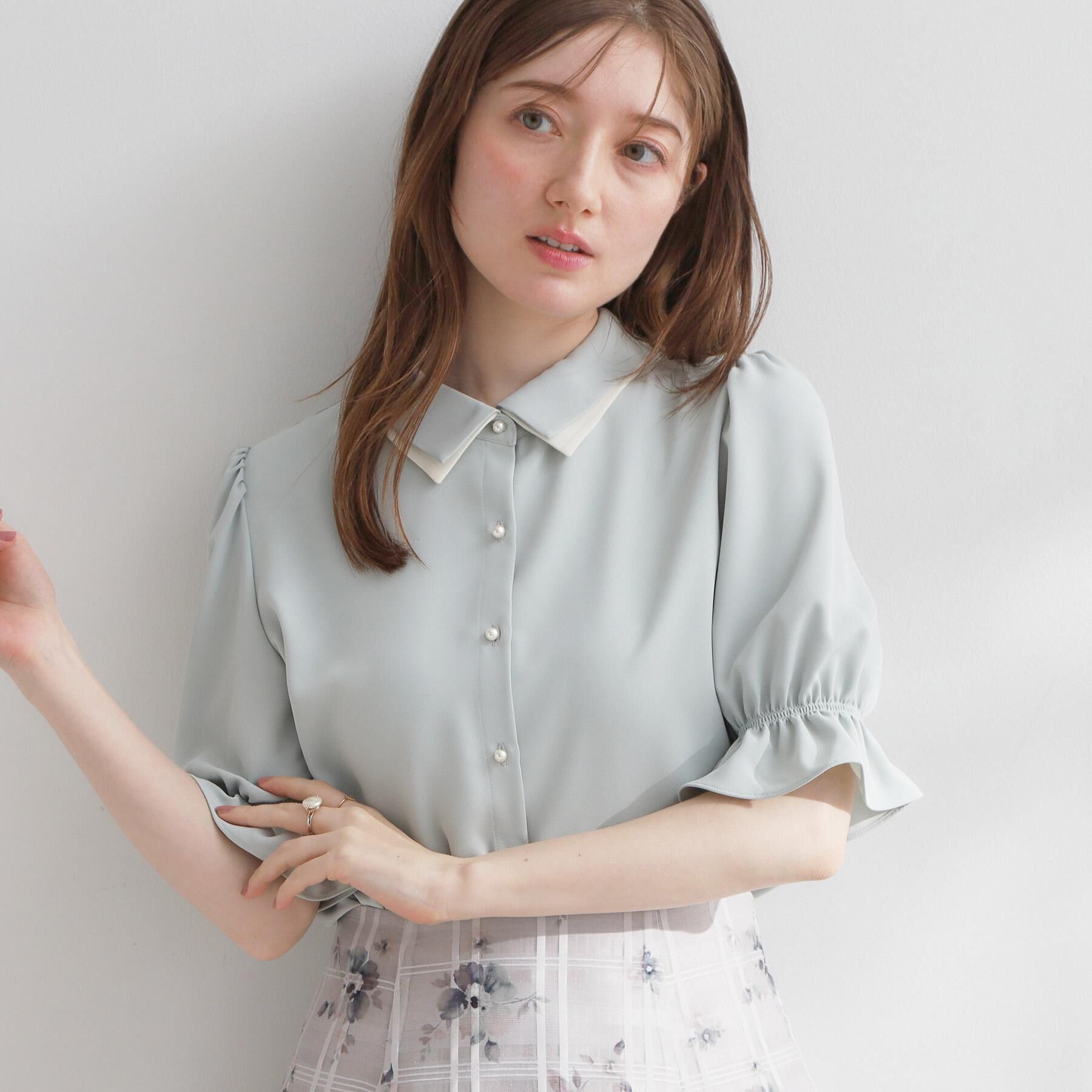 Couture broach「【通勤・洗える】配色ダブルカラー ブラウス」|シャツ・ブラウス|