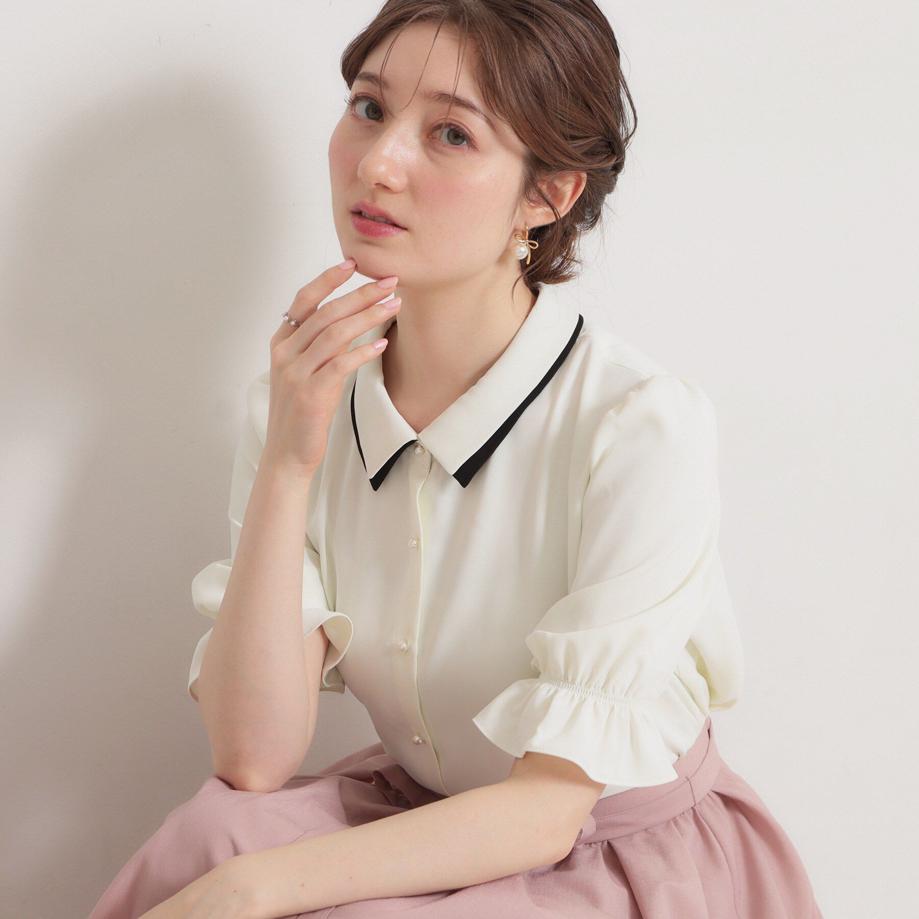 Couture broach「【通勤・洗える】配色ダブルカラー ブラウス」|シャツ・ブラウス|