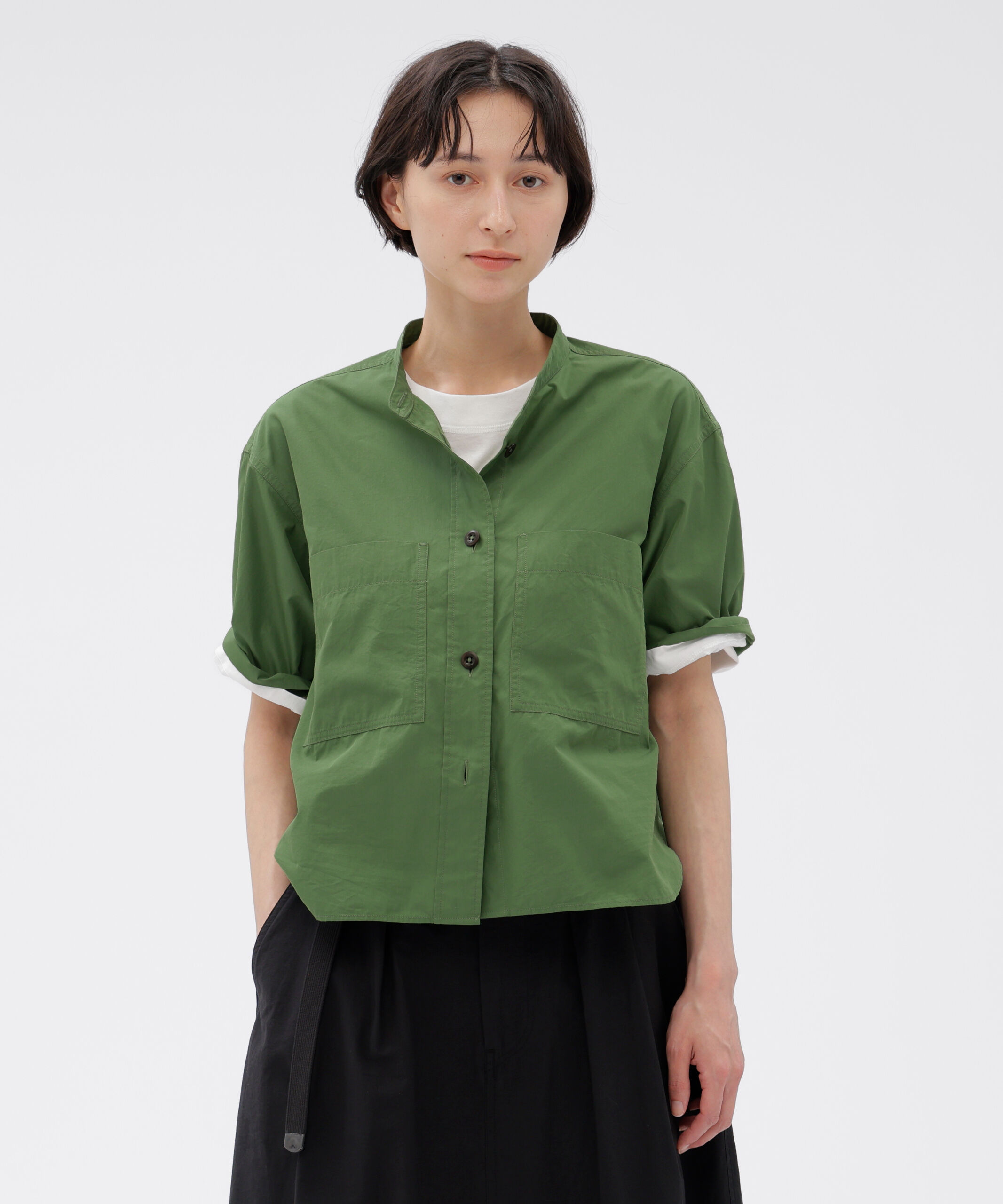 MHL.「COTTON NYLON VOILE POPLIN SHIRT」|シャツ・ブラウス|GREEN