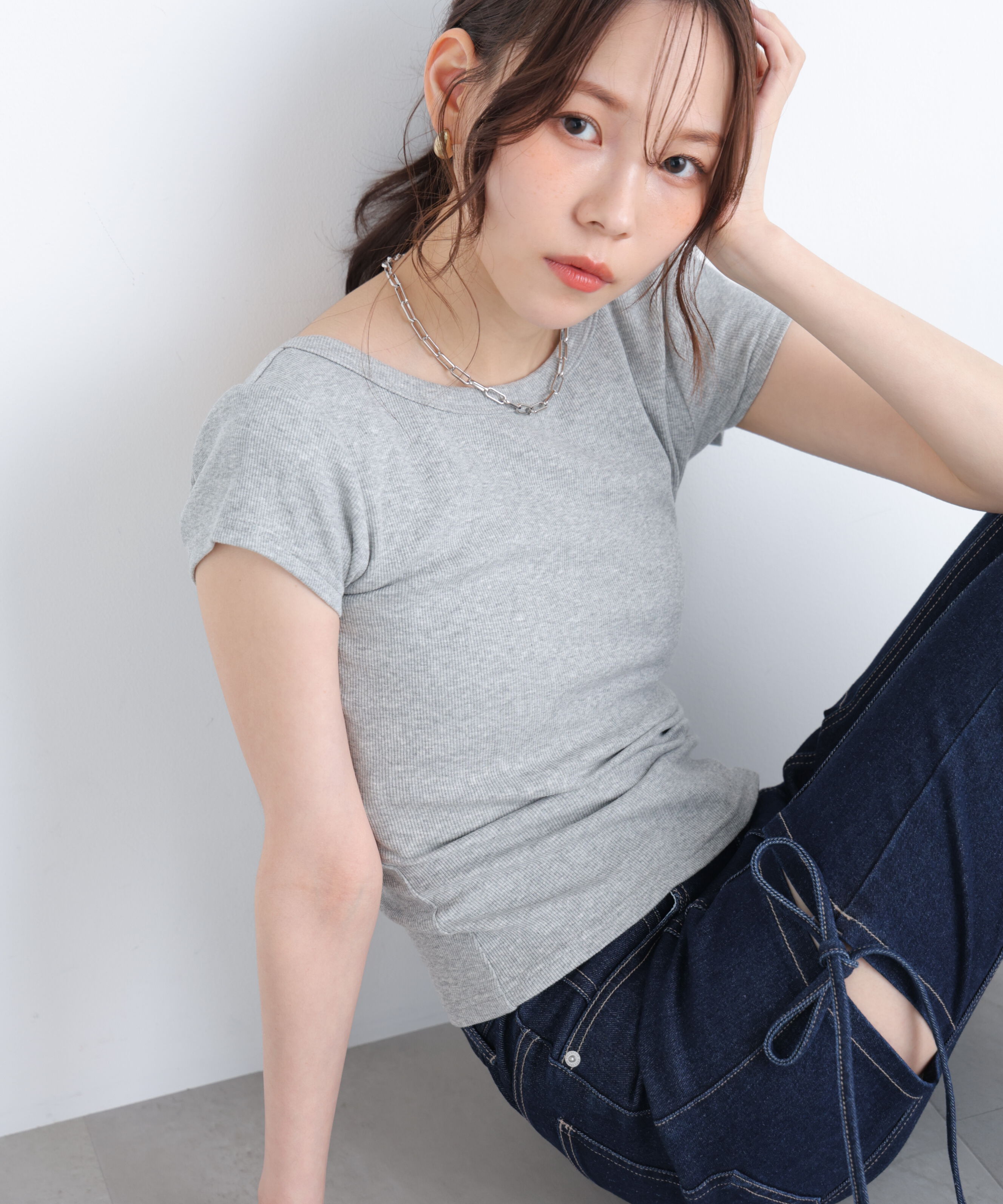  「〈MFM〉バックオープン半袖カットソー」|Tシャツ・カットソー|グレー1