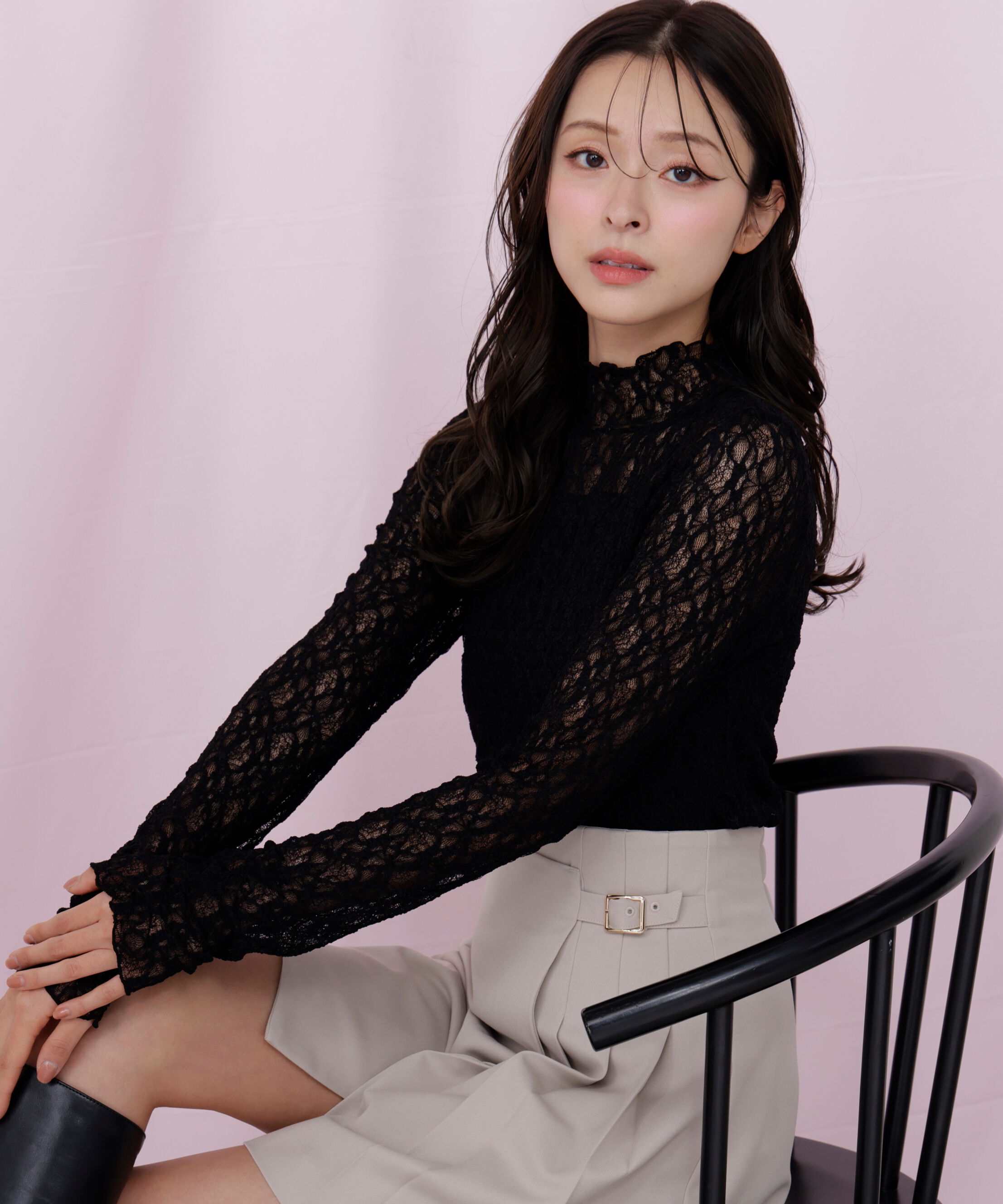  「レースカットソートップス」|Tシャツ・カットソー|ブラック