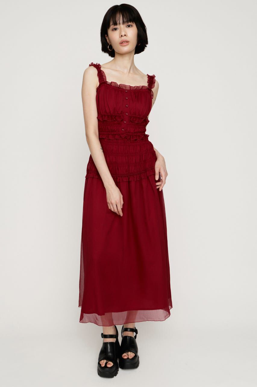 SLY「SHIRRING FRILL ドレス」|ワンピース|RED