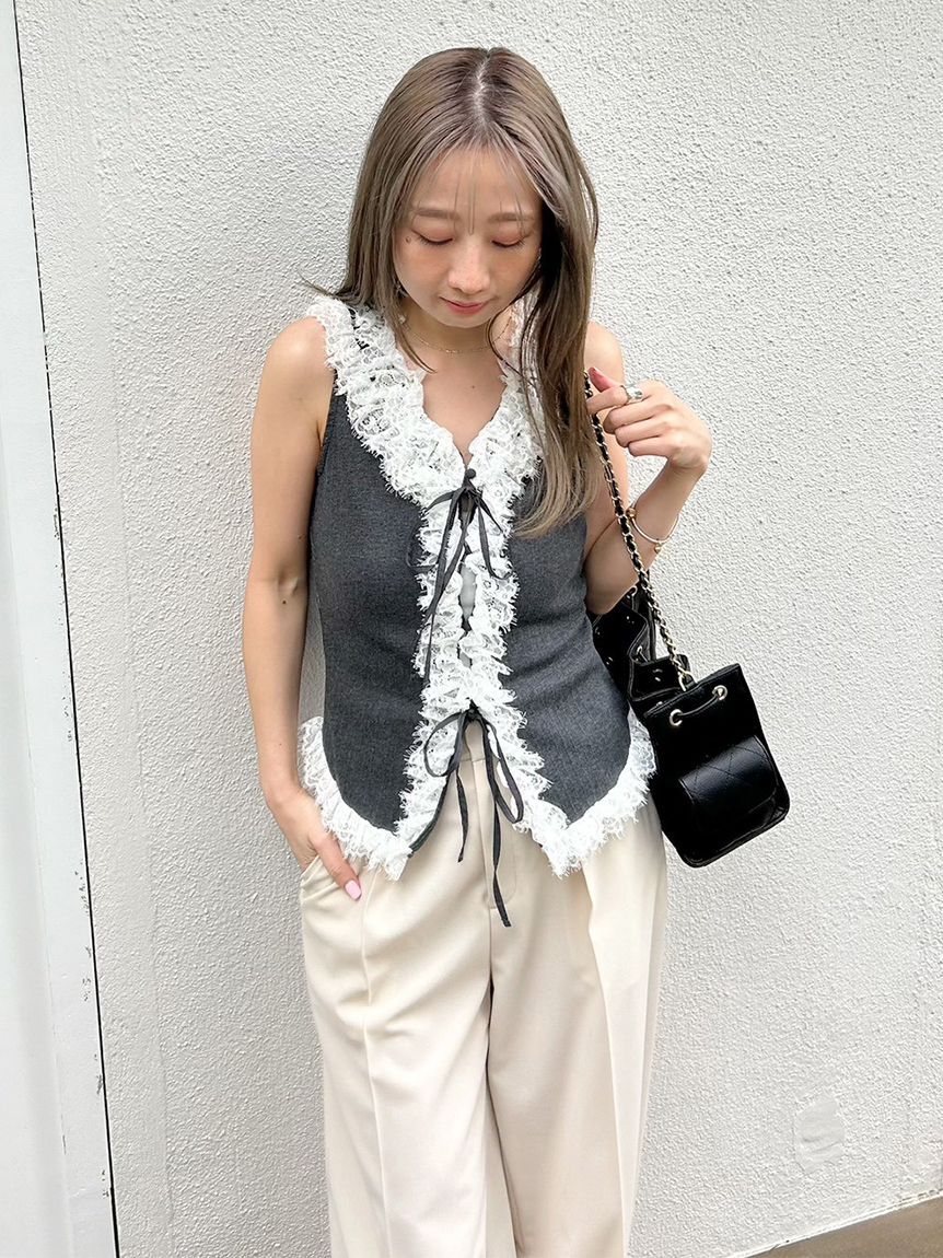 LILY BROWN「レースフリルコンビカットトップス」|Tシャツ・カットソー|