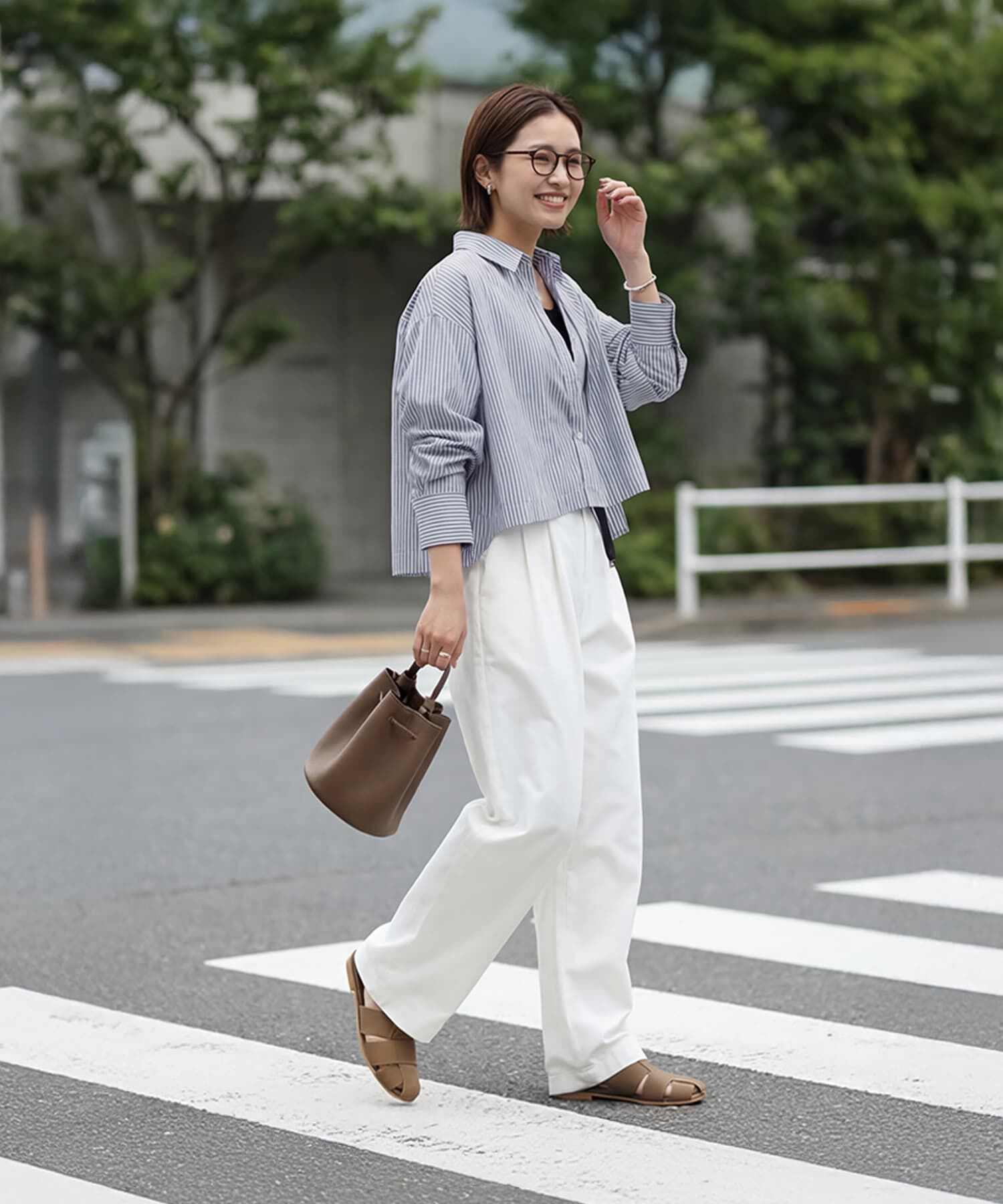 STYLE DELI「【selection】ストライプ柄立体タックショートシャツ」|シャツ・ブラウス|