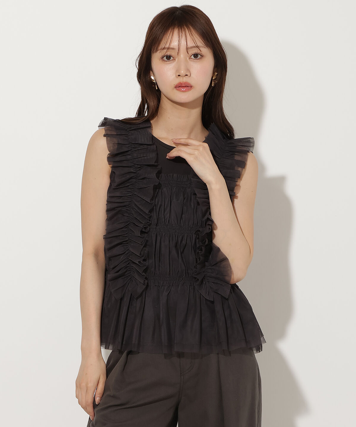 アンドクチュール「チュールレイヤードノースリーブＴシャツ」|Tシャツ・カットソー|