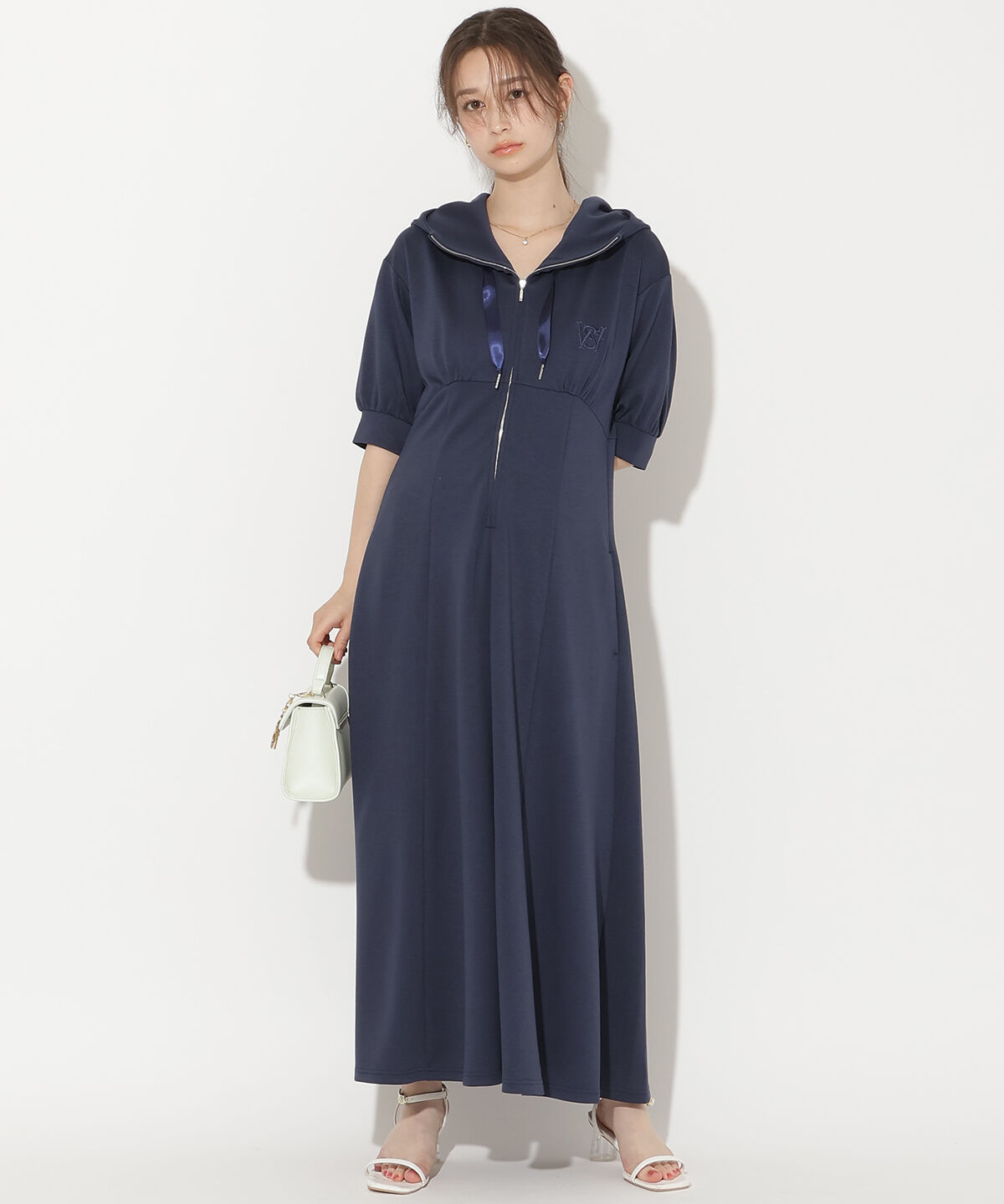 WILLSELECTION「ハイウエスト切替パーカーワンピース」|ワンピース|ネイビー