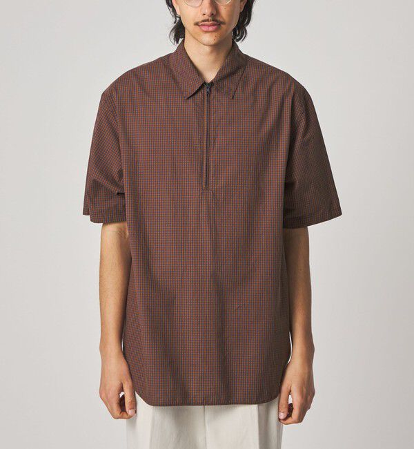 STEVEN ALAN「＜Steven Alan＞ オーガニックコットン チェック ジップ プルオーバー ショートスリーブ シャツ」|シャツ・ブラウス|