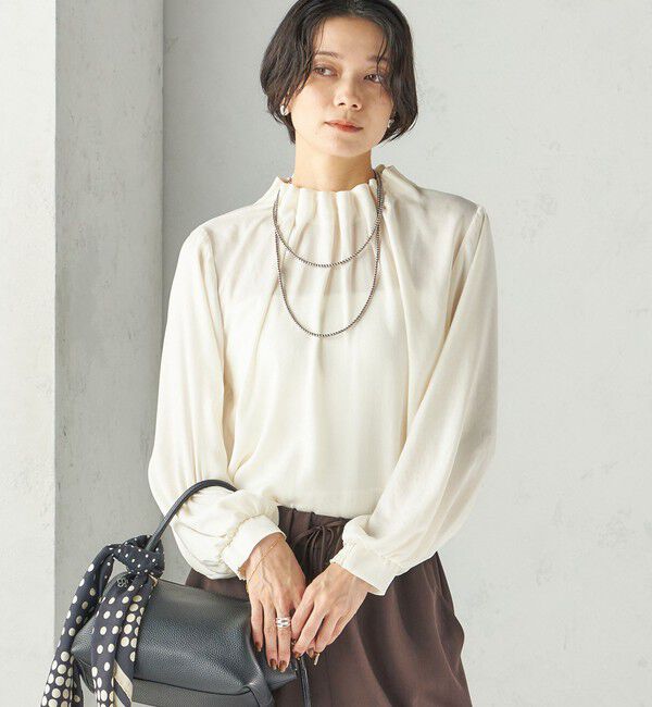 SHIPS for women「《予約》〈手洗い可能〉起毛 サテン ネック ギャザー ブラウス」|シャツ・ブラウス|