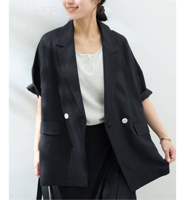 SLOBE IENA「《WEB限定/追加》リネンレーヨンハーフスリーブジャケット」|その他|