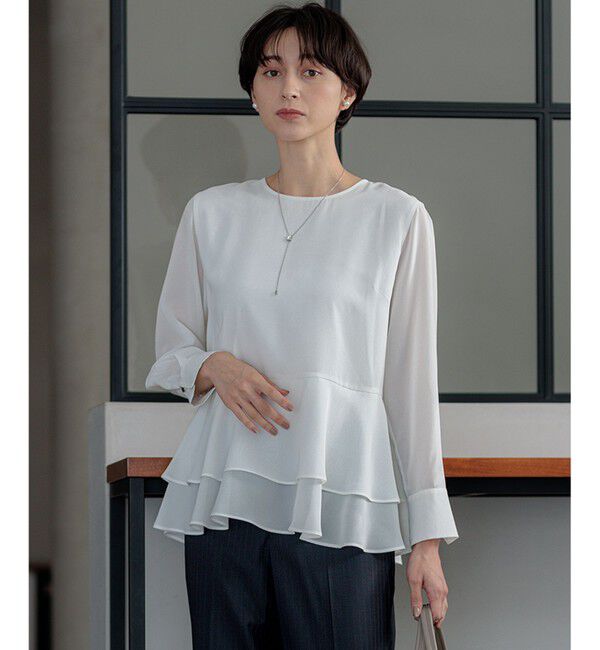 23区「【洗える】テプラマットシフォン ブラウス」|Tシャツ・カットソー|ホワイト系