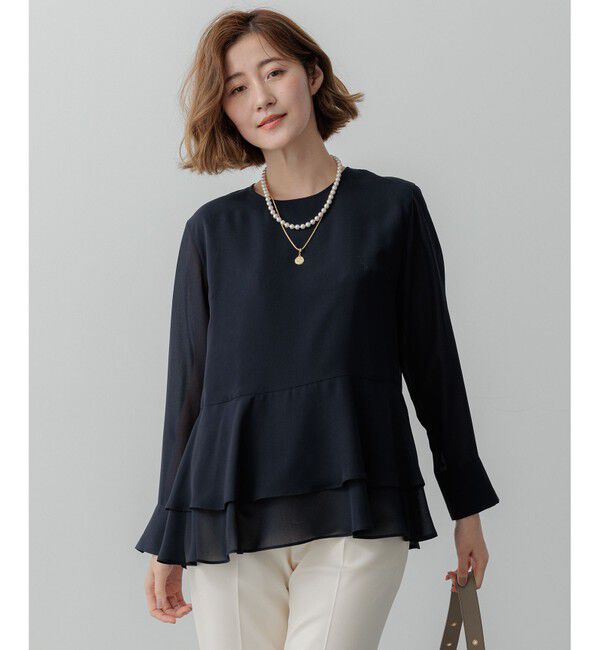 23区「【洗える】テプラマットシフォン ブラウス」|Tシャツ・カットソー|ネイビー系