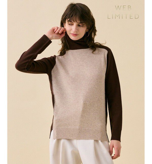 BEIGE,「【WEB限定・洗える】ROGAN / バイカラーウールハイネックニット」|ニット・セーター|Taupe x Brown