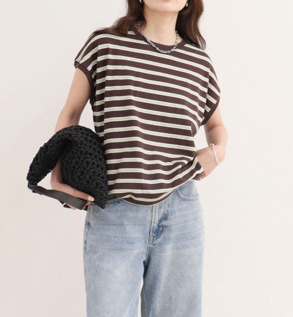 fredy emue「【汗ジミ軽減】ボーダー裾タックフレンチプルオーバーカットソー」|Tシャツ・カットソー|