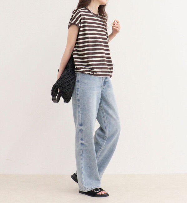 fredy emue「【汗ジミ軽減】ボーダー裾タックフレンチプルオーバーカットソー」|Tシャツ・カットソー|