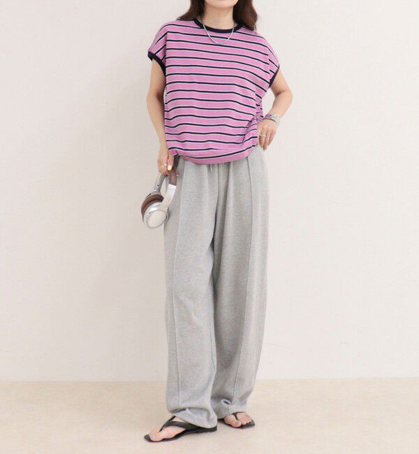 fredy emue「【汗ジミ軽減】ボーダー裾タックフレンチプルオーバーカットソー」|Tシャツ・カットソー|