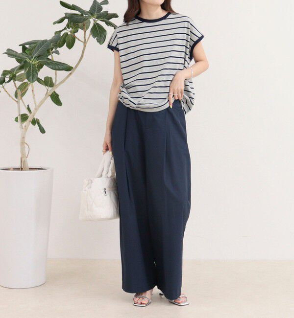 fredy emue「【汗ジミ軽減】ボーダー裾タックフレンチプルオーバーカットソー」|Tシャツ・カットソー|